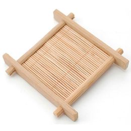 Natural 1pcs 100% Bamboo Wood Trays For Tea Trays 7cm*7cm Creative Chinese Word Jing Concave Cup Mat