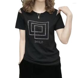 Women's T Shirts Large Size Women Tshirt Fashion Tee Short Sleeve Tops Summer Hollow Grid Design O-Neck Bottom Shirt Tees