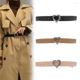 Belts Peach Heart Buckle Leather Female Belt Simple Plate Ladies Fashion Love Wild Windbreake Jeans Women