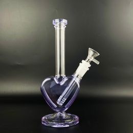 9 Inch Purple Heart Shape Glass Water Pipe Bong Bubbler Beaker Hookah Percolator Tobacco Bowl with 14mm Male Bowl