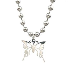 Chains 6mm 18-32inch Punk Butterfly Pendant Necklace Stainless Steel Cool Cute Streetwear Animals Accessory Beads Chain For Unisex Men