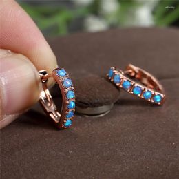 Hoop Earrings Single Row Round Small Stone White Blue Opal Love Heart Rose Gold Silver Colour Wedding For Women