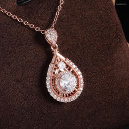 Pendant Necklaces CAOSHI Gorgeous For Women Lady Anniversary Gift Rose Gold Colour Shiny Cubic Zirconia Chain Jewellery Wholesale