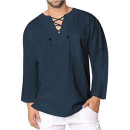 Men's Vests 2023 Mens Linen Shirt Casual Chicken Eyes Lace-up Long Sleeve Beach Yoga Loose Fit Tops DSA1