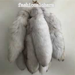 10Pcs/lot-40cm/16" Real Genuine Blue Fox Fur Tail Keychain Cosplay Toy Keyring Handbag Car Phone Pendant