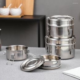 Dinnerware Sets M68E Round Double Layer Insulated Lunch Box Stainless Steel Heat Preservation Storage