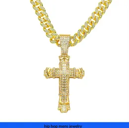 hip hop necklace for mens gold chain iced out cuban chains Cross full diamond pendant necklace hip-hop HIPHOP diamond inlaid Cuban necklace