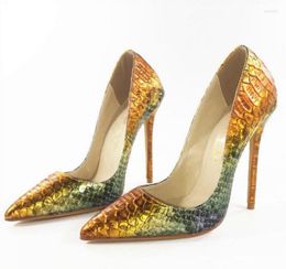 Dress Shoes Brand Celebrity Style Women High Heels Pumps Sexy Python Pattern 12cm Stilettos Pointed Toe Thin Zapatos Mujer