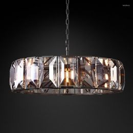 Chandeliers Crystal Round Modern Retro LED Brass Chrome Black Metal Pendant Lights Bedroom Living Room Dining Lamps