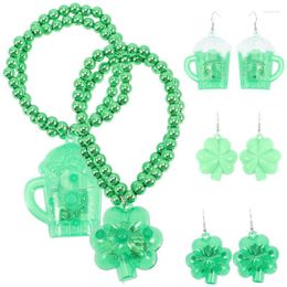 Keychains 1 Set Women Dangle Earrings Glowing Bracelets St. Patrick Festival Jewelries