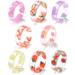 Hot Korea Fashion Resin Fruit Ring Smile Geometric Circle Rings Women's Wedding Party Jewelry Gift For Friends