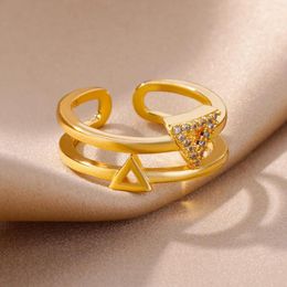 Wedding Rings Zircon Double Triangle For Women Gold Plated Stainless Steel Geometric Ring Korean Fashion Couple Jewerly