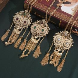 Pendant Necklaces Long Chain Tassels Necklace Algerian Fashion Women Jewellery Gold Plated Rhinestone Slide Pendants Muslim Wedding