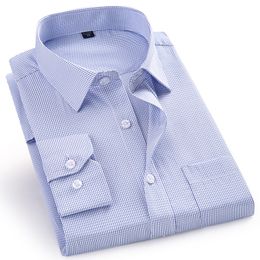 Men's Casual Shirts High Quality Men Dress Casual Plaid Stripe Long Sleeved Shirt Male Regular Fit Blue Purple 4XL 5XL 6XL 7XL 8XL Plus Size Shirts 230504