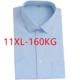 Men's Dress Shirts Plus Size 11XL 10XL 9XL Summer Men Dress Shirt Short Sleeve Solid Blue White Black Work Business Casual Office Weddding 160KG P230427