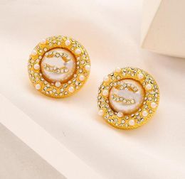 New Style Designer 18K Gold Plated Stud Earrings High End Women Brand Double Letter Stainless Steel Earring Inlaid Crystal Pearl Geometry Ear Ring Wedding Jewellery
