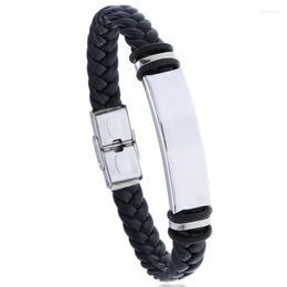 Charm Bracelets Fashion Hiphop Stainless Steel Men Bracelet Cuff Wristbands Simple Charms Braided Leather Bangle Wrap Women Casual Punk