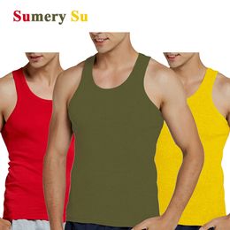 Men's Tank Tops Tank Tops Men Summer 100% Cotton Cool Fitness Vest Sleeveless Tops Gym Slim Colorful Casual Undershirt Male 7 Colors 1PCS 230503