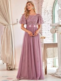 Party Dresses In Stock Plus Size Evening Dresses A-line Short Sleeves Tulle Appliques Long Turkey Evening Gown Prom Dresses Robe De Soiree 230504