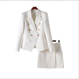 426 XXL 2023 Milan Style Spring Summer Brand Same Style Two Pieces Sets Short Skirt White Lapel Neck Empire Long Sleeve OULAII