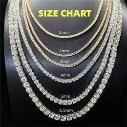 Popular Hip-hop Jewellery 3mm 4mm 5mm 6.5mm S925 Silver Coloured Diamond Moissanite Tennis Chain Necklace