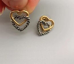 Stud Earrings Le Han Jewelry Petite Silver And 18k Gold Plated Double Heart