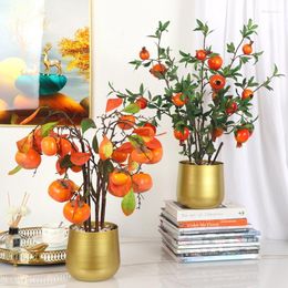 Decorative Flowers Artificial Fruit Tree Bonsai Ornaments Pomegranate Persimmon Botany Potted Plants Living Room Decoration Home