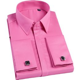 Men's Casual Shirts Quality Pink Men French Cufflinks Shirt Men's Shirt Long Sleeve Casual Male Brand Shirts Slim Fit French Cuff Dress Shirts 230504
