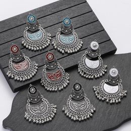 Dangle Earrings Ethnic Moon Turkish Jhumka Pendientes Geometric Bead Tassel Silver Color Jewelry Accessories