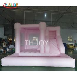 4x4m Delivery outdoor activities 13x13ft pastel pink bouncy castle with slide commercial white wedding birthday party bounce house with ball pit combos for sale