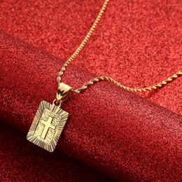 Pendant Necklaces Christian Cross Women Gold Colour Christianity Crucifix Classic Jewellery Charm Jesus Items