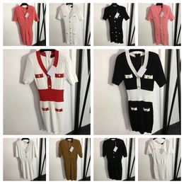 Women V Neck Dress Summer Knit Dresses Fashion Button Designer Dress Ladies Casual Dress Personality Designs Dresses