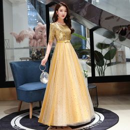 Party Dresses SWS-108J#Evening Dresses Long Lace Party Prom Graduation Homecoming Dress Red Gold Sequins Wholesale Free ship Customised Girls 230504