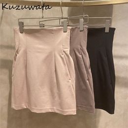 Skirts Kuzuwata Solid Empire Slim Folds Above Knee Sexy Mini Skirts Summer Womens Faldas Fashion Temperament Japan Style Jupe 230504