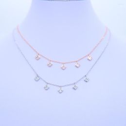 Chains 33 7cm Chain 2023 Arrival Dainty Thin Sparking Square Charm Pendant Drop 925 Sterling Silver Delicate Choker Necklace