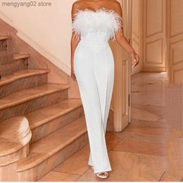 Women's Jumpsuits Rompers Zabrina Feather Woman Jumpsuits Clothing Autumn Summer One Piece Ins Women Overalls Pants White Strapless Bodysuits Jumpsuit T230504