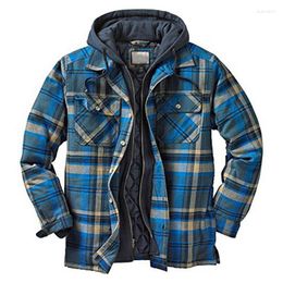 Men's Casual Shirts Winter Plaid Shirt Jacket Men Thick Warm Hooded Mens Coats Windbreaker Long Sleeve Patchwork