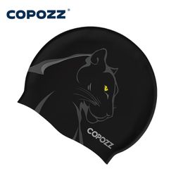 Swimming caps COPOZZ Unisex Printed Swim Cap Waterproof Silicone Swimming Hat for Men Women Ear Protection Pool Accessories Adult Youth Sports 230503