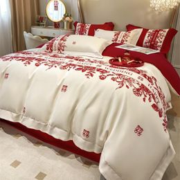 Bedding Sets Red Wedding Set Luxury For Celebrations Duvet Cover Fitted Bed Sheet Comforters King Beds Home Textiles