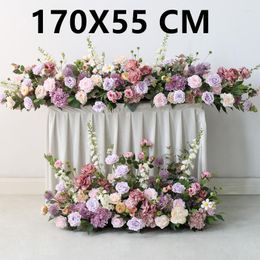 Decorative Flowers Lengthened Rose Artificial Flower Arrangement Wedding Scene Decoration Background Wall Hanging Curtains Table Ball