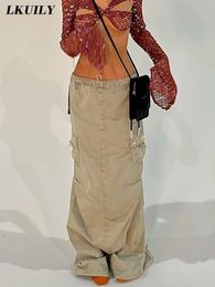 Skirts Vintage Cargo Casual Long Maxi Fashion Harajuku Y2k Aesthetic Streetwear Denim Korean Fairy Grunge Gothic 230503