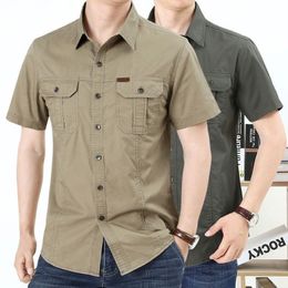 Men's Casual Shirts Short Sleeve Male Shirt 100% Cotton Military Work Cargo Shirt Men Clothes Classic Summer 230504