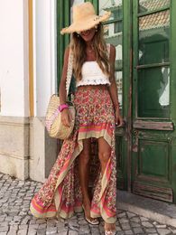 Skirts Bohemian Floral Maxi Women Summer Ladies High Waist Ruffle Irregular Split Casual Beach Sexy Long Female 230428