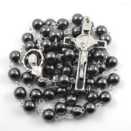 Chains 8 Mm Black Round Hematite Rosary Necklace High Quality Man