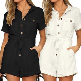 Women's Jumpsuits Rompers Summer Rompers For Women Casual Button Down Cuffed Short Sleeve Casual Boho Playsuit Romper For Women Dressy Dropshiping 230504