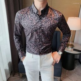 Men's Casual Shirts Autumn Winter Stylish Leopard Print Long Sleeve For Men Clothing 2023 Slim Fit Prom Tuxedo Plus Size 4XL-M Blouses