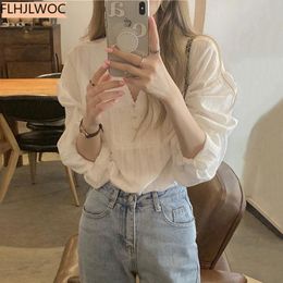 Blouse White Lace Tops Blusas Hot Sales 2021 Fall Autumn Women Cute Sweet Girls Casual Single Breasted Button Basic Shirts Blouses