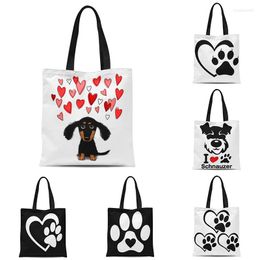 Storage Bags Bag Cute Dog Prints Women Shopping Canvas Shopper Reusable Tote Handbags Shoulder