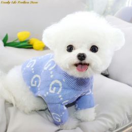 Dog Apparel Blue Dog Sweater Creative Letter Puppy Knit Sweater Pet Fall/Winter Apparel Teddy Warm Pullover Bichon Soft Home Clothes 230504