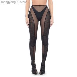 Women's Pants Capris Woman Mesh Legging Solid Color See Through Sock Punk S-L T230504